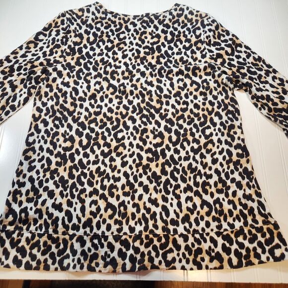 Chicos Xl Animal Print Brown 3/4  Sleeve Blouse - Picture 9 of 11